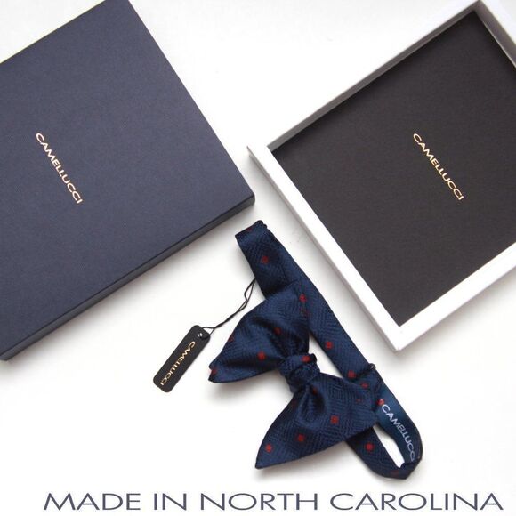 Men's Self-tied Bow Tie 100%Silk Big Butterfly Navy with Polka Dot S681 - Picture 6 of 16